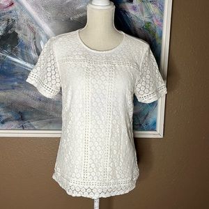 Badgley Mischka White Lace Front Blouse Shirt. S